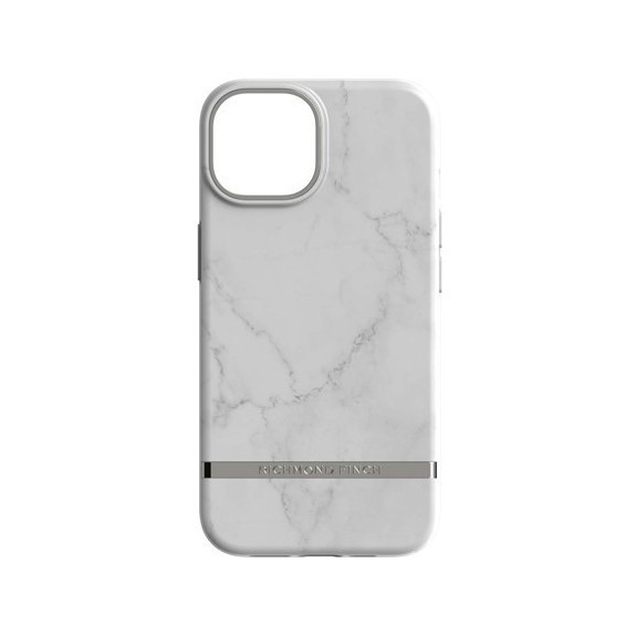 Coque Rigide White Marble Silver Details