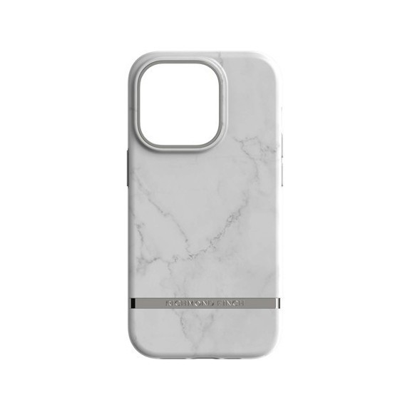 Coque Rigide White Marble Silver Details