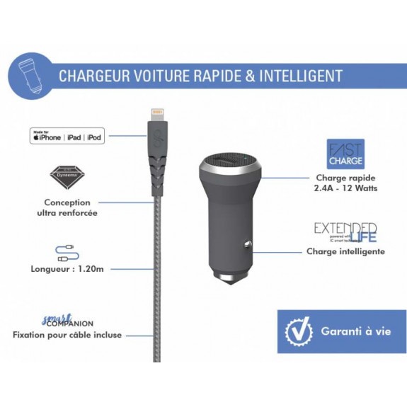 Chargeur voiture + câble de charge Lightning Force Power